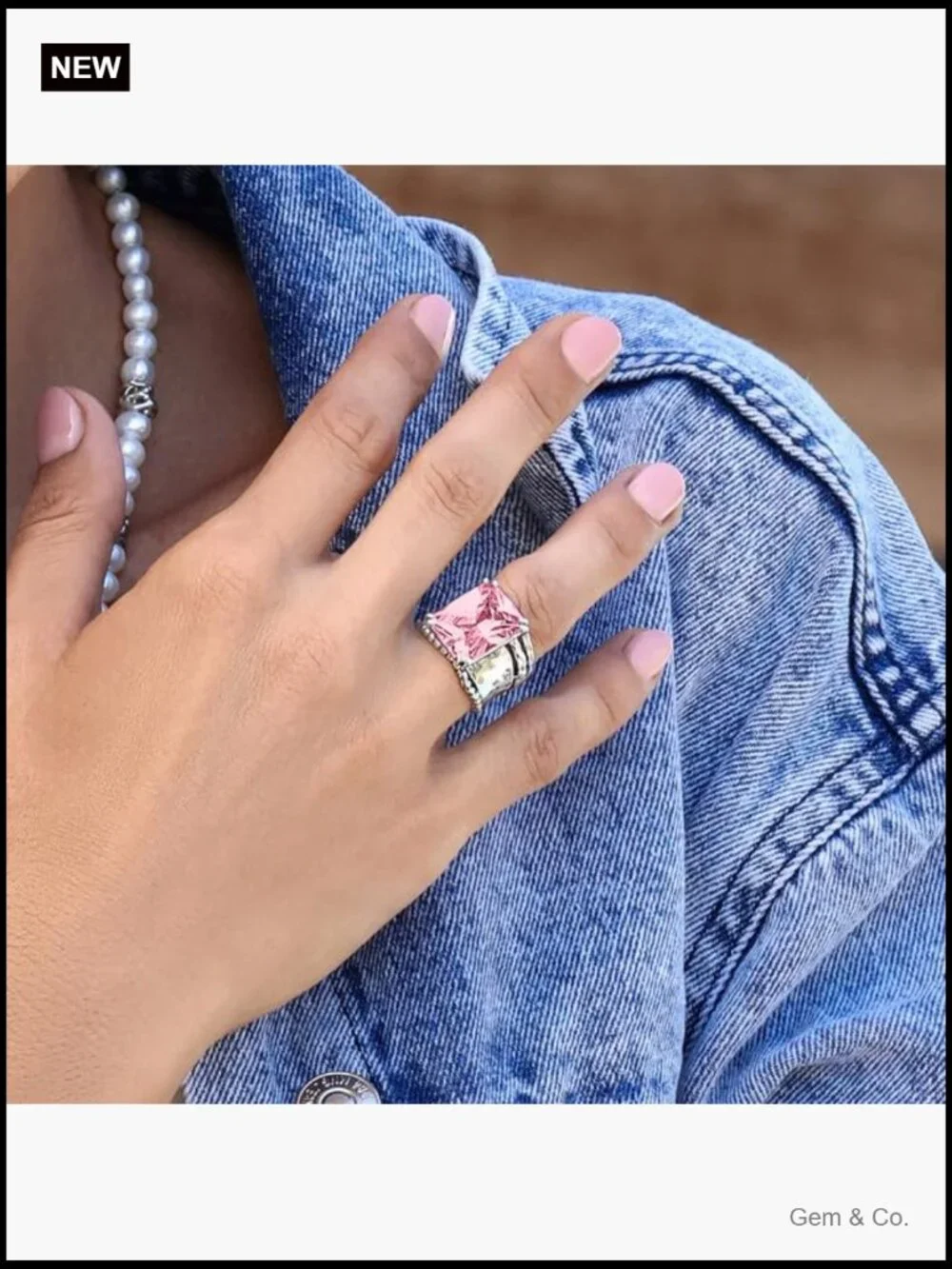 925 Sterling Silver Statement Ring - Hammered Vintage Octagon CZ